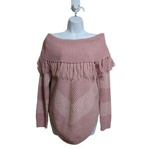 Derek Heart Women's Pink off Shoulder Sweater with fringe detail size L